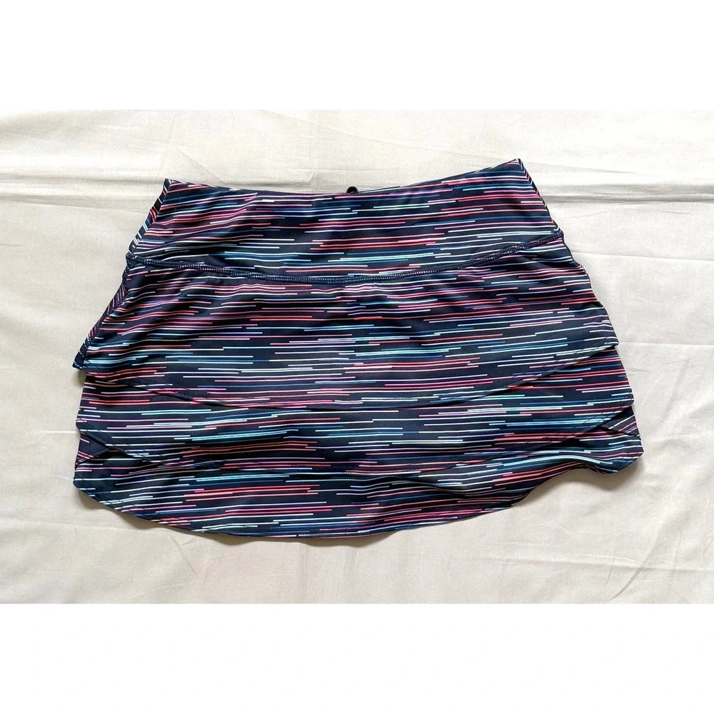 Athleta Womens Small Ruffle Skort‎ Multi-Color Linear Print Active Tennis Golf